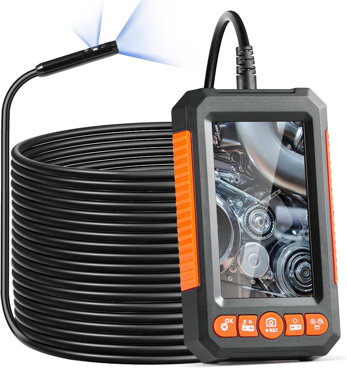 VEVOR Inspection Camera with Light Industrial Borescope 1080P HD Split Screen LED Light for Scope Camera Auto Plumbing (4.3" IPS Screen - 49.2ft)