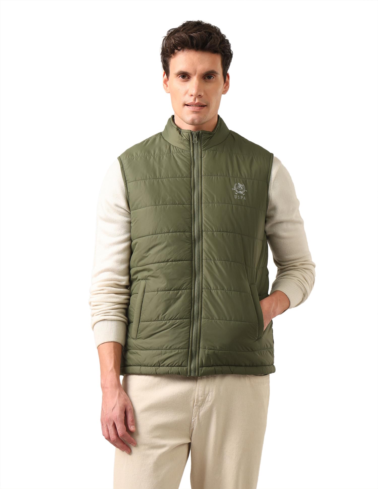 u.s. polo assn. Men Grey High Neck Sleeveless Solid Padded Jacket-picture-45