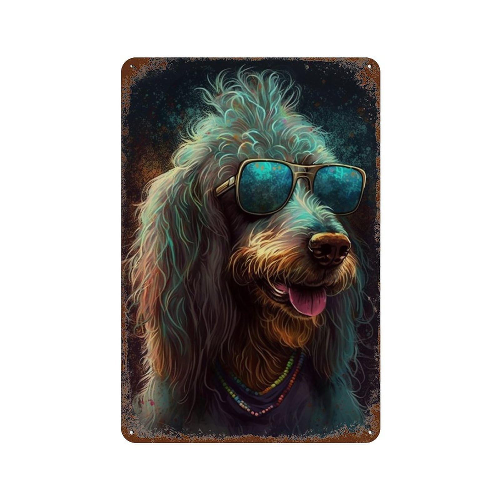 Rust Effect Stylish Poodle with Sunglasses Retro Metal Sign 11.8"x7.9", Novelty Wall Decor for Bistro, Counter And Cafe Decor