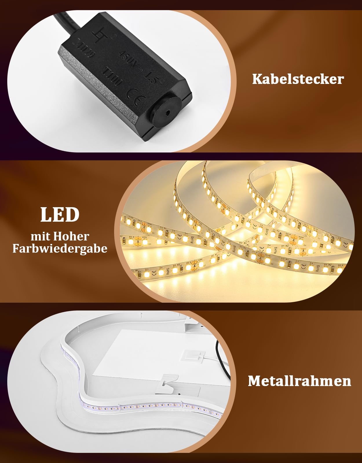 Asymmetrisch Badspiegel Mit Beleuchtung,50x70cm LED Bad Wandspiegel | Badezimmer Wandspiegel Mit Licht, IP44 50x70 cm Asymmetrischer Organischer Groß Gäste WC Badezimmerspiegel Mit Beleuchtet