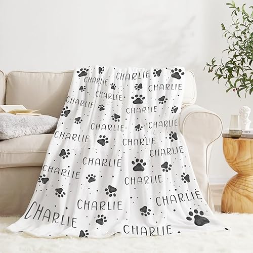Miniatura 4 de Manta personalizada con nombre de perro con pata, regalo de mascota perro con nombre, manta de franela de regalo para mascotas, animales, mujeres,