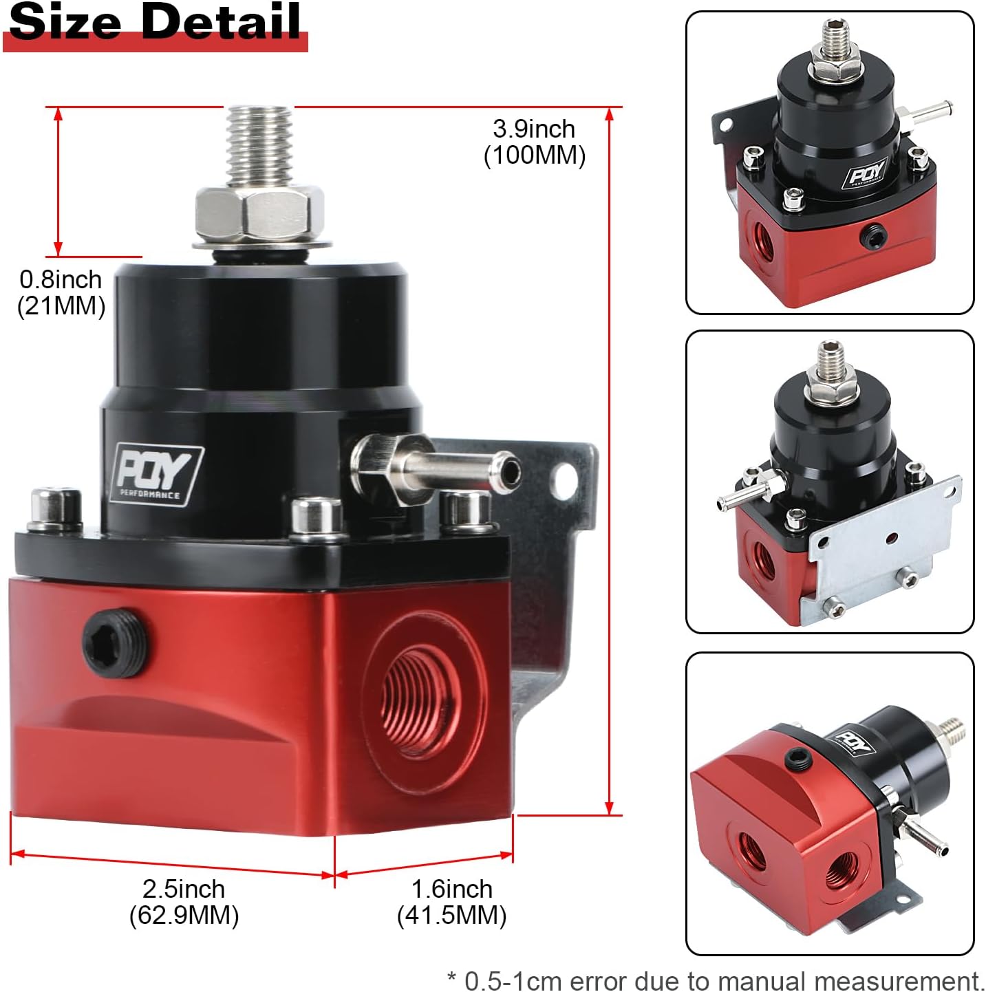 Adjustable Fuel Pressure Regulator Kit 3-70PSI With 6AN Return and 6AN feed Port with AN6-6AN Fuel Line Hoses Connectors (black+red)