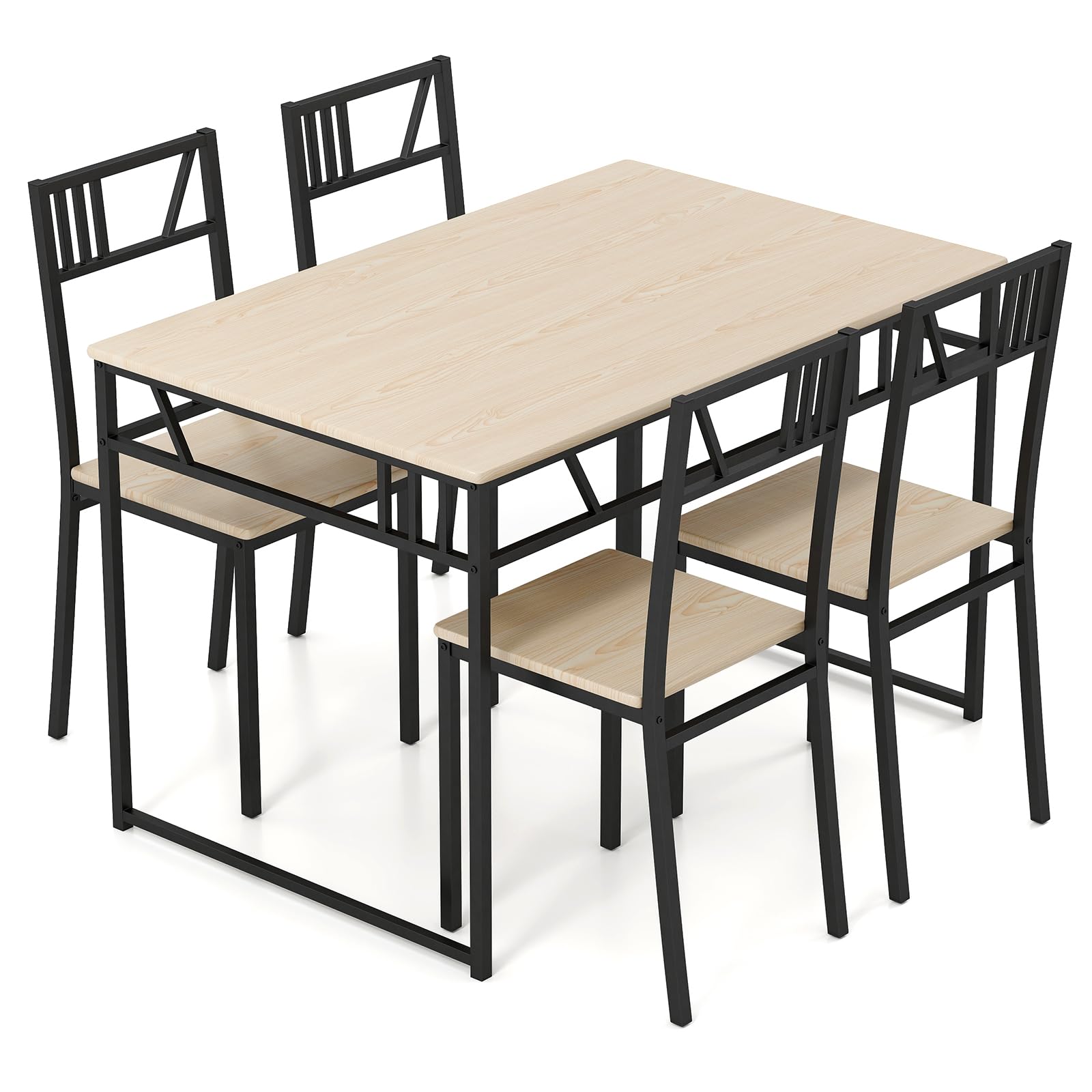 TANGZON Dining Table and 4 Chairs, 5 Pieces Wooden Kitchen Table and Chairs Set 4 with Backrest, Metal Frame Space Saving Dining Set Furniture for Home Living Room Restaurant Bistro (Natural)
