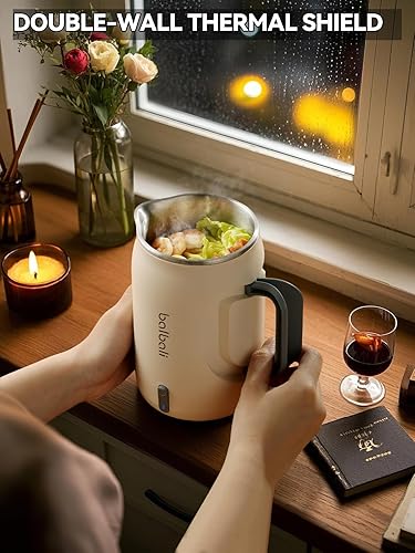 Miniatura 8 de balbali Hervidor eléctrico pequeño de 20 onzas para agua hirviendo, mini hervidor eléctrico de mango plegable para té, hervidor portátil de bajo