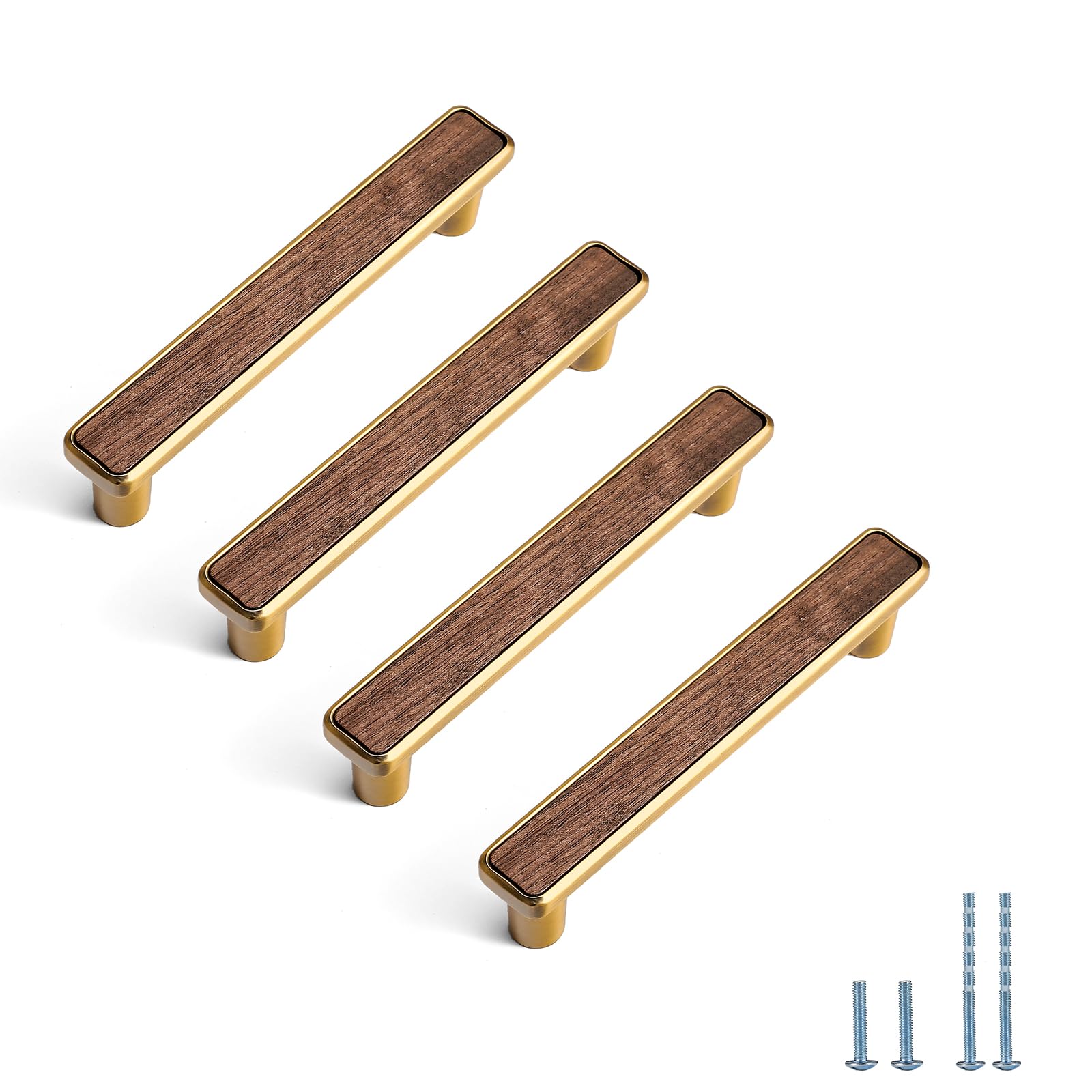 Evionlin 4 Pcs Walnut Wooden Drawer Handle Cabinet Pulls Drawer Handles Zinc Alloy Base Furniture Hardware -Hole Distance 96mm Antique Bronze