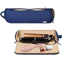 KUSSHI Travel Hair Tools Case - Heat Resistant, Machine Washable Neoprene Hair Accessories Case For Hot Tools, Flat Irons and Airwrap-Style Tools Navy/Khaki