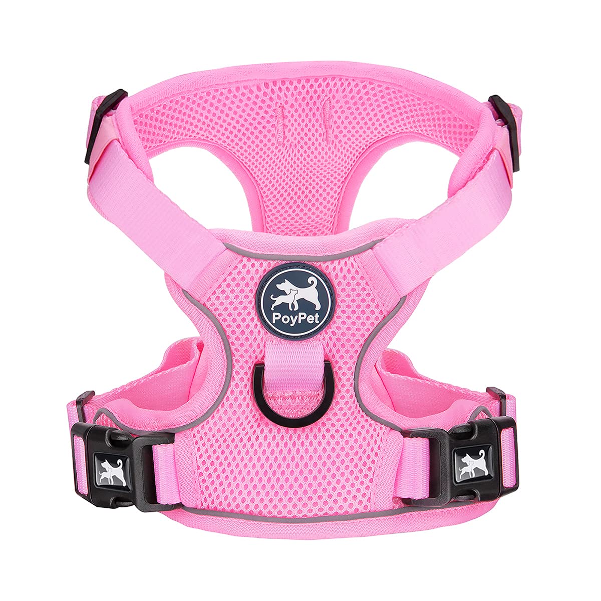 PoyPet Reflective Soft Breathable Mesh Dog Harness No Choke Double Padded Vest Adjustable(Light Pink,XS)