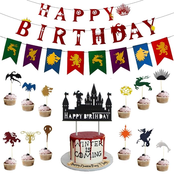 Buy Game of Thrones Birthday Banner, Cake and Cupcake Toppers for GOT