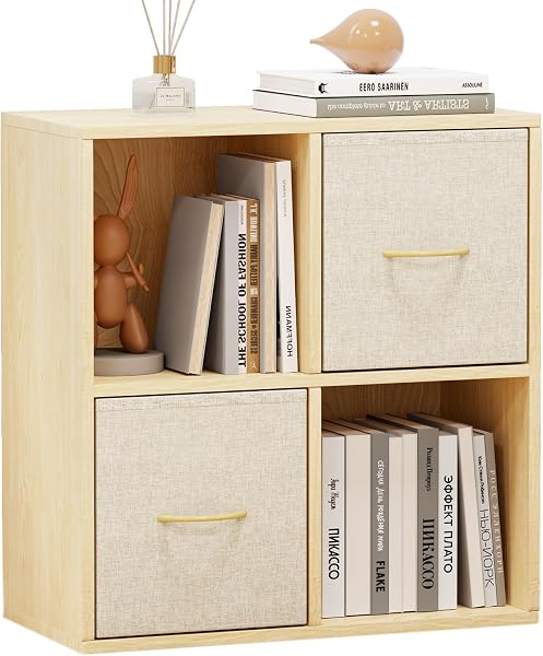 EXPERLAM Cube Storage Organizer - Solid Wood Bookshelf with Storage Bins, Cube Shelf with Removable Back Panels, Vertica