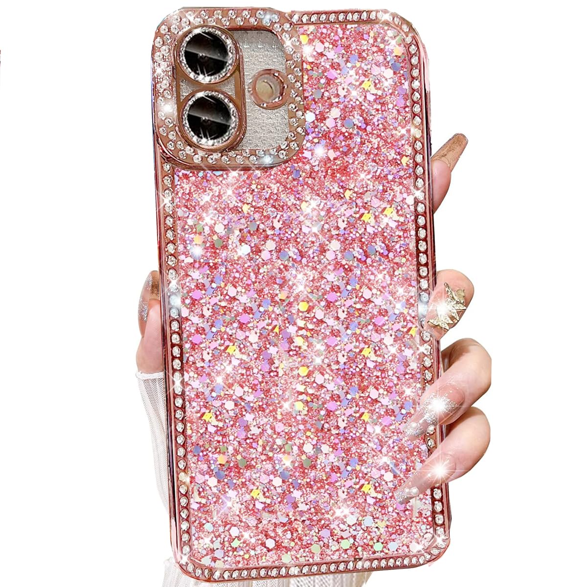 Changjia Glitter Bling Case for iPhone 16 Plus, Cute Luxury Sparkly Shiny Crystal Diamond Rhinestones Sequin with Camera Protector Soft TPU Bumper