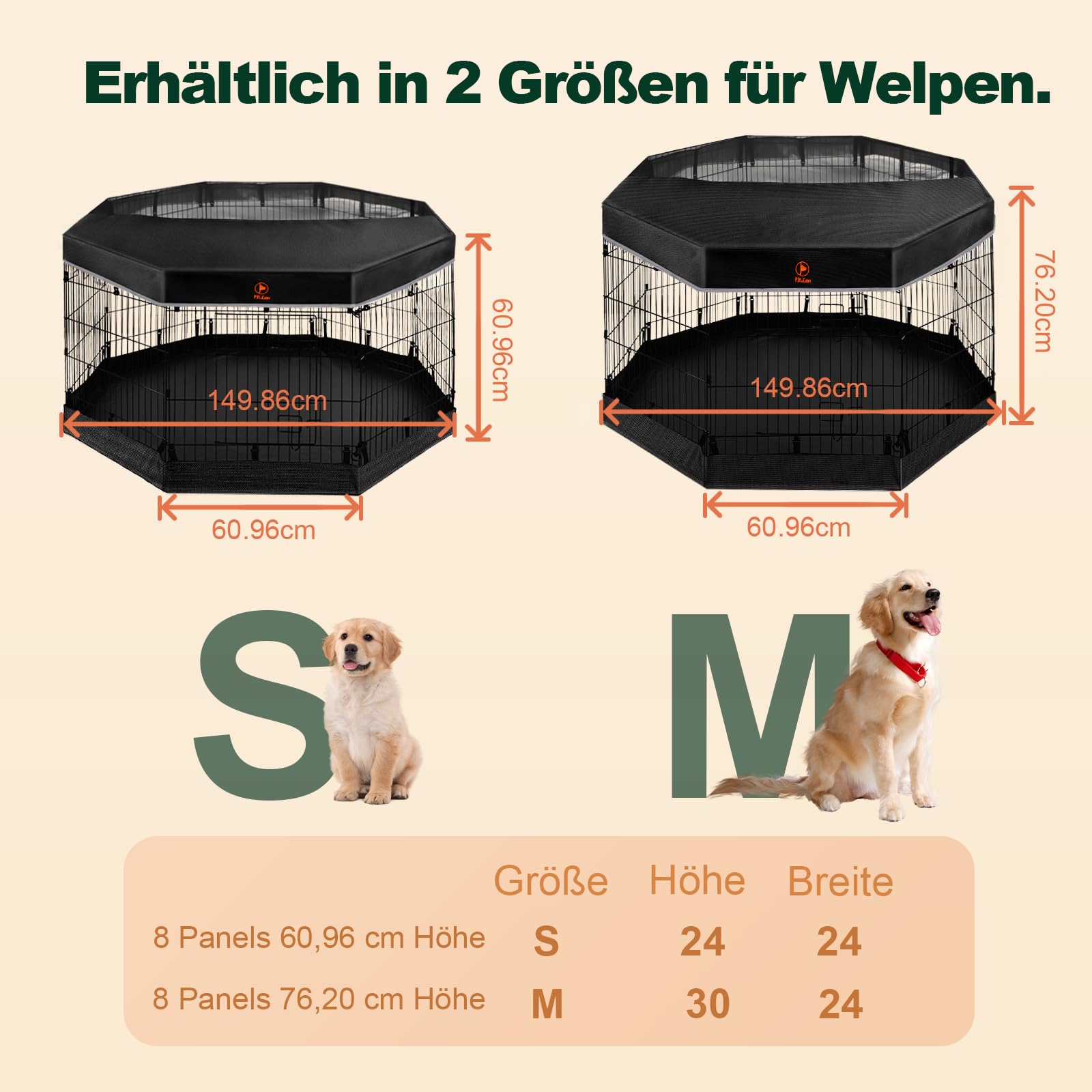 PJYuCien Hunde-Laufstall – 8 Paneele, 61 Cm Hoch, Mit Boden, 1,2 X 1,2 M