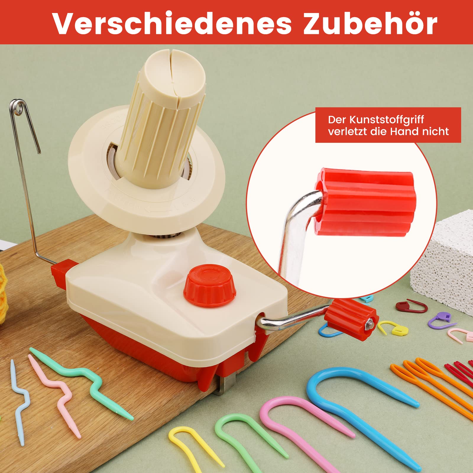 Bigodini a sfera, 54 pezzi, colore rosso, avvolgicavo, avvolgitore in lana, tessuto a maglia, filato Swift fatto a mano, macchina per avvolgere la lana con 20 pennarelli, aghi in plastica