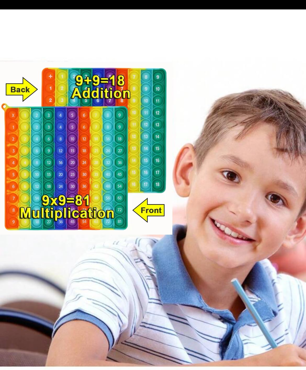 Ranzah Timetable & Addition Pop Fidget Toy 9x9 Multiplication & 9+9 Addition Bubble Popper Sensory Poppet for Kids ADHD Stress Anxiety Relief School Toddler Toy Squishy Squeeze Math Gift Travel Toy - Image 4