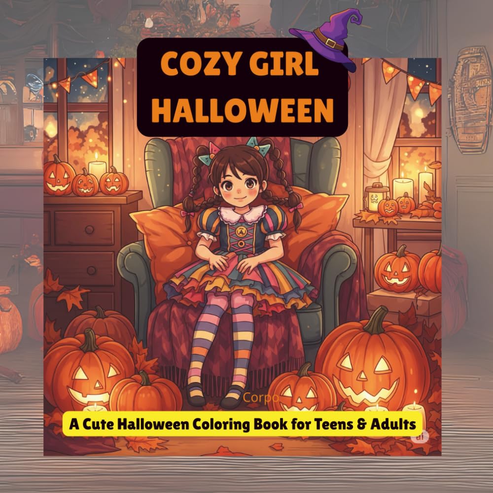 Cozy Girl Halloween: A Cute Halloween Coloring Book for Teens & Adults