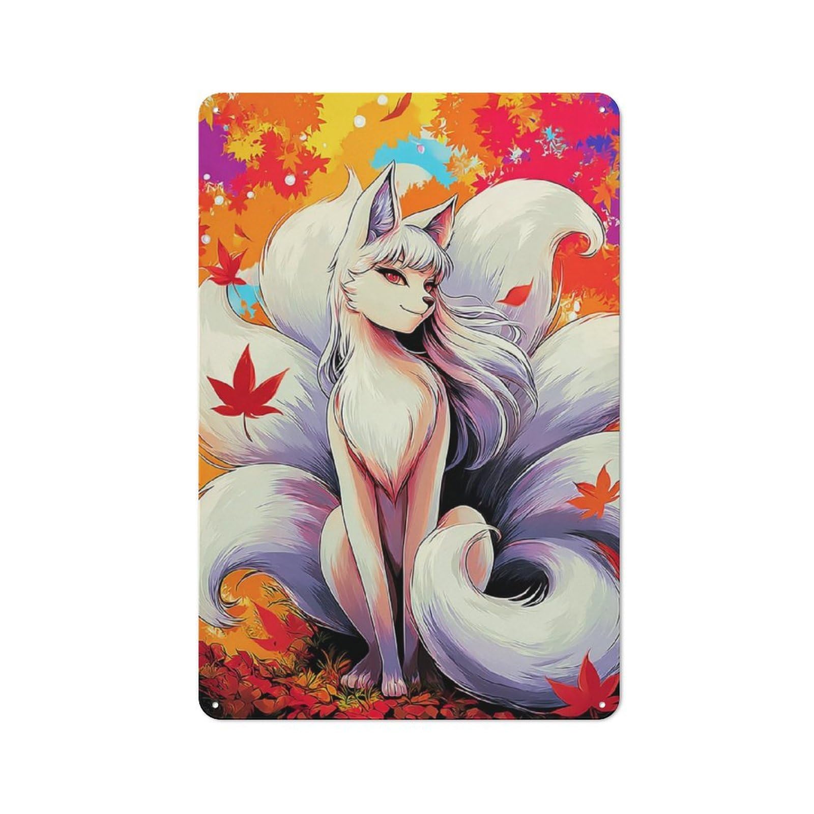 Junmoney Autumn Fox Spirit -2 Tin Sign 30X20cm For Living Room Wall, Rustic Wall Decor, For Living Room Decor Lovers