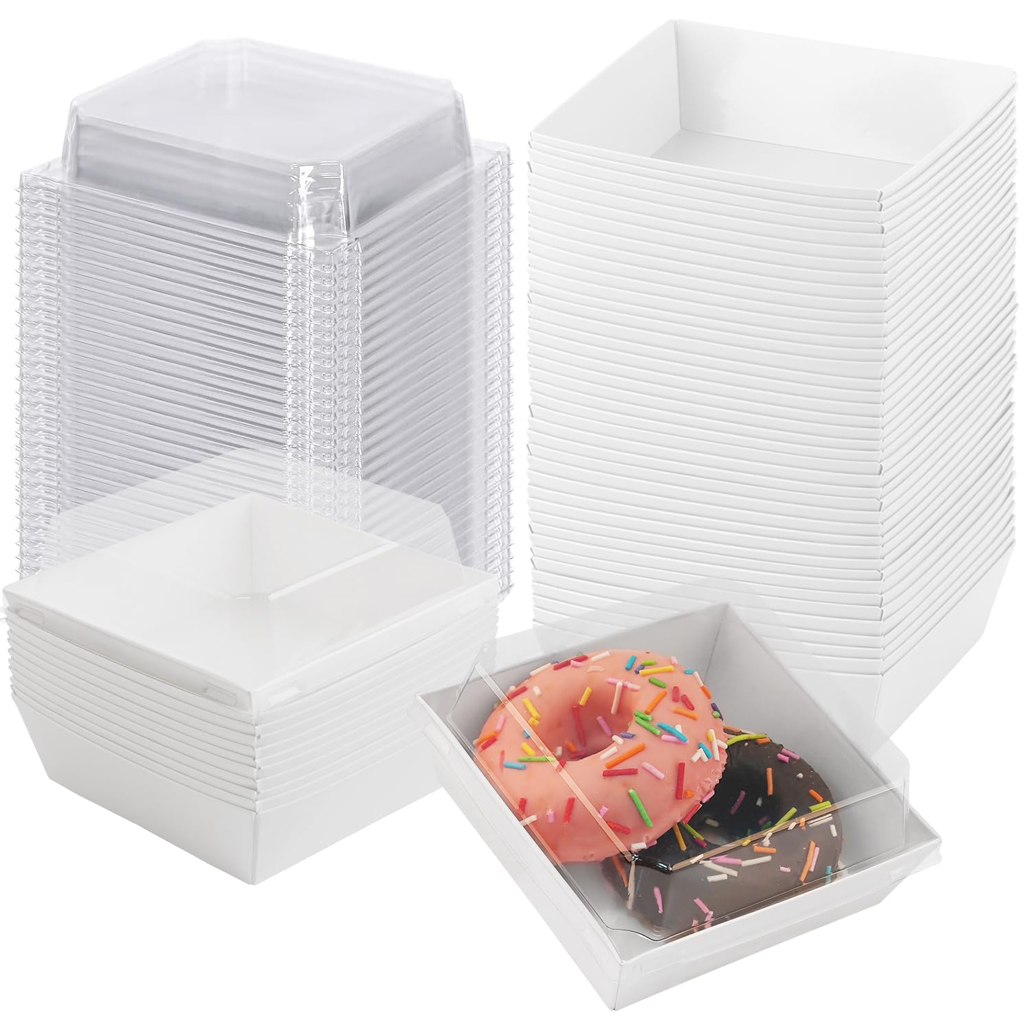 IFUCTYE 50 Pack Small Charcuterie Boxes with Clear Lids - Disposable Food Containers, 5Inch Dessert Boxes for Presenting and Transporting an