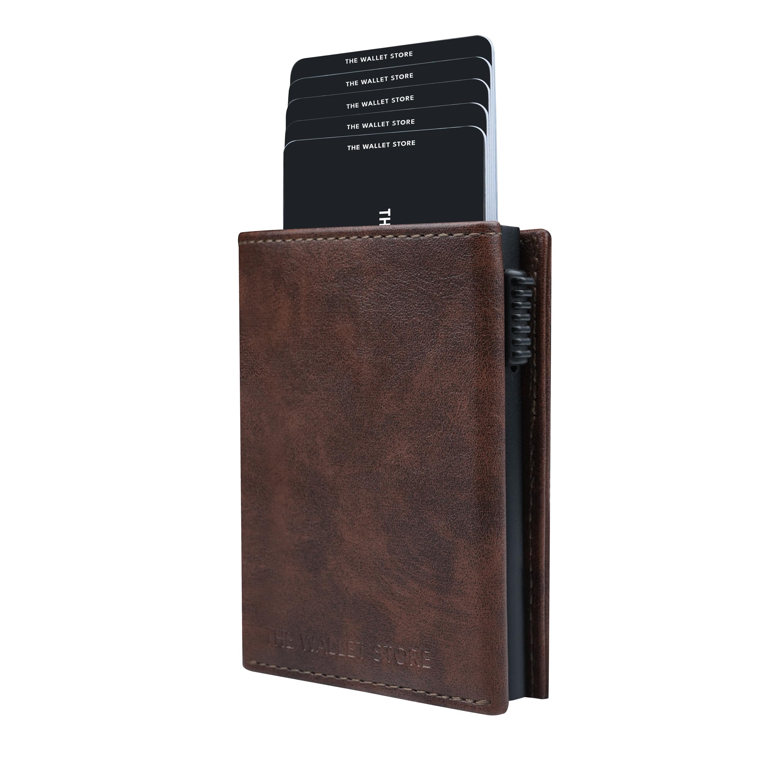 Defender RFID Protected Wallet | Pop-up Card Holder | Scan Proof Wallets for Men | Aluminium Case | Up to 8 Cards | Credit & Debit Cardholder (Brown-F)