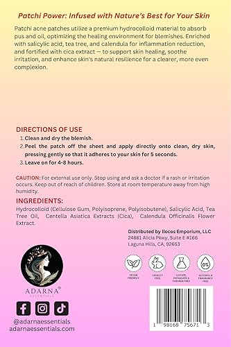 Miniatura 3 de Patchi - Parche para espinillas para acné de Adarna Essentials (180 unidades) – Parches invisibles para el acné hidrocoloide con aceites esenciales
