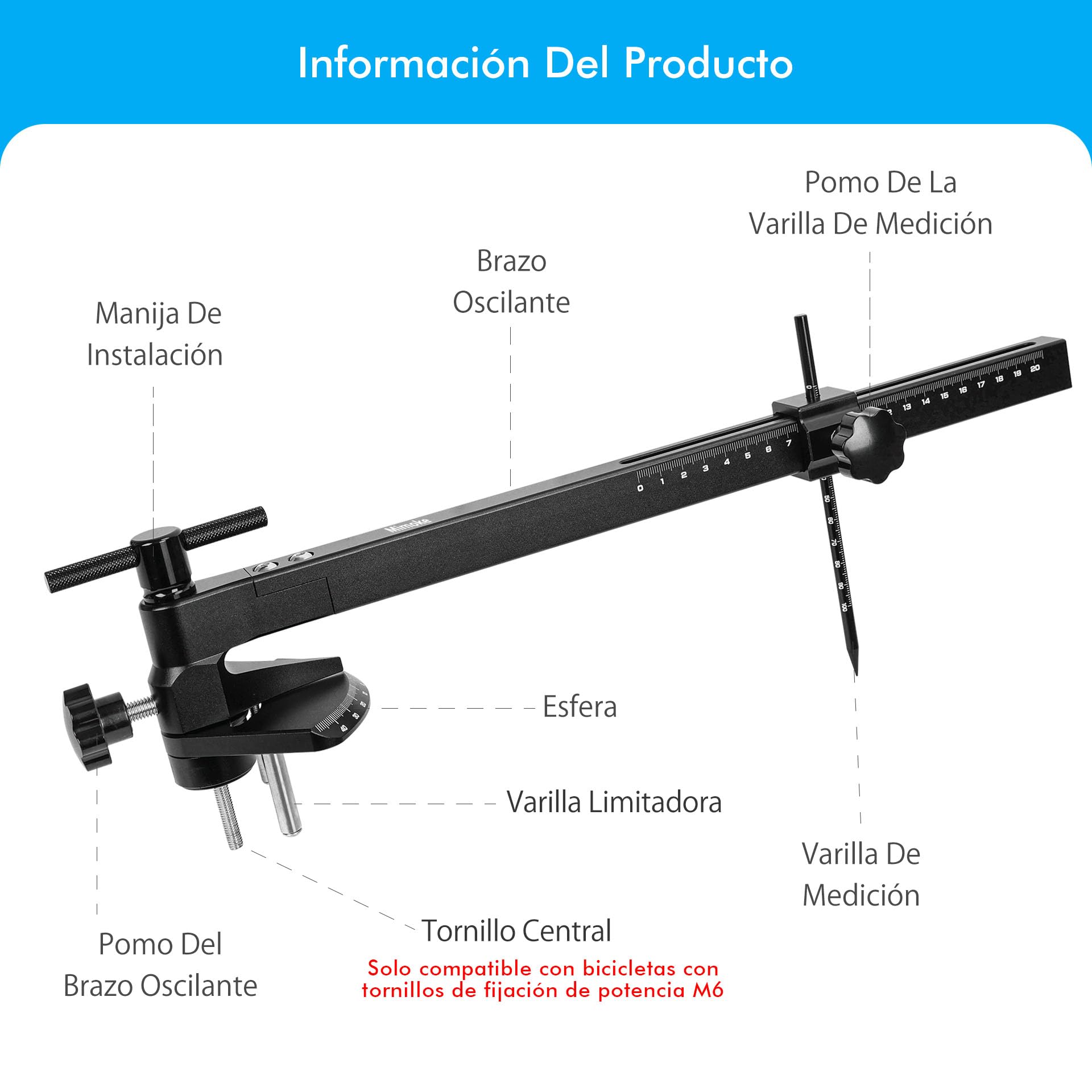 Herramienta Pro Mimoke para Ajuste palancas Freno/Cambio – Medidor ángulo Manillar, aleación Aluminio, Escala láser, Compatible manillares Carretera/Aero 340–460 mm.