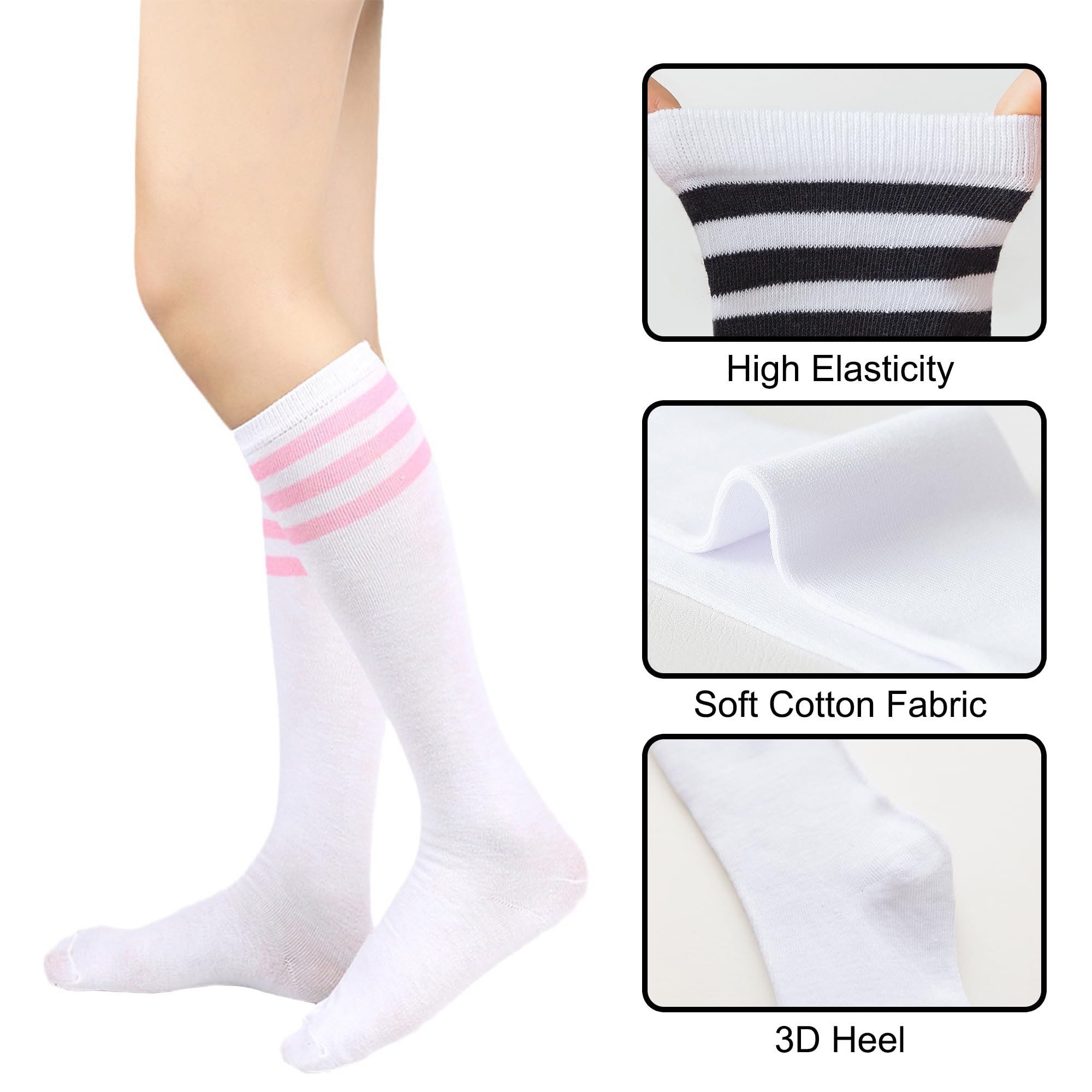 UTTPLL Kniehohe Sportsocken für Damen, gestreift, Outdoor-Sportsocken, Laufen, Baseballstrümpfe, Mädchen, lange Stiefelstrumpfhose