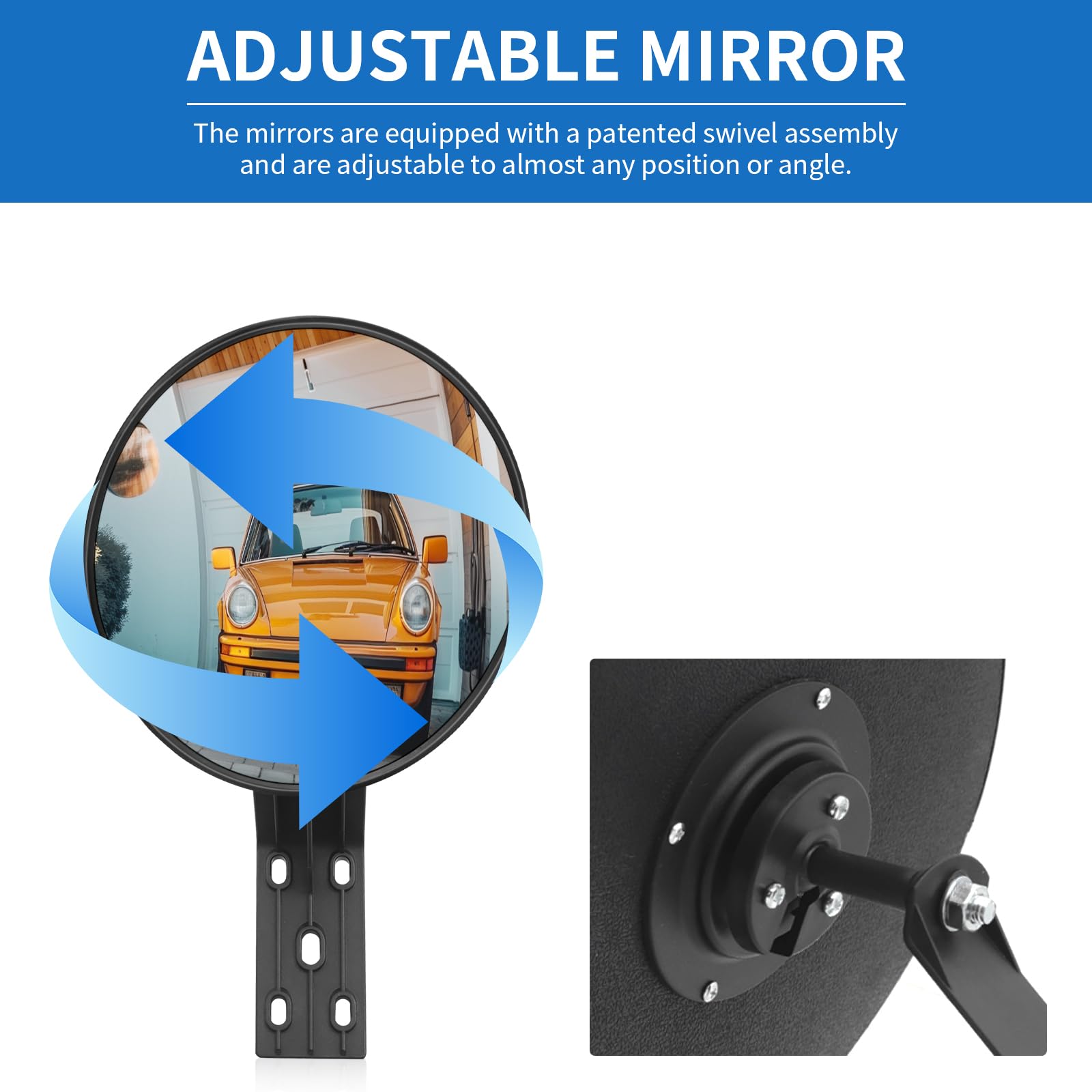 Espejo de circulación convexo, 20 cm, gran angular ajustable, espejo de seguridad para pasillo, garaje, parque, soporte para interior y exterior.
