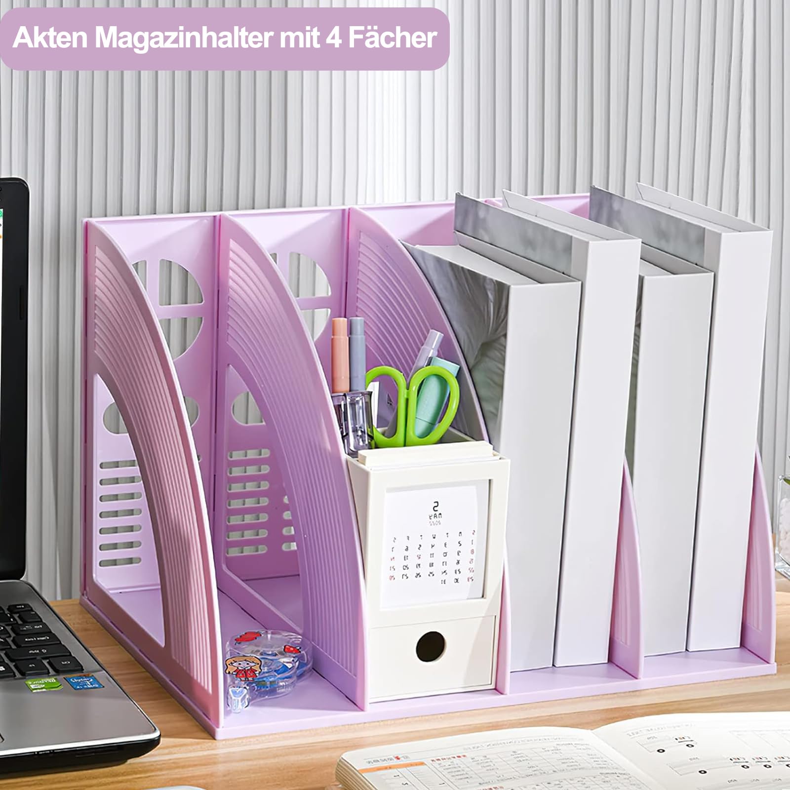 Bureau-map, tijdschriftenhouder met 4 vakken, kunststof