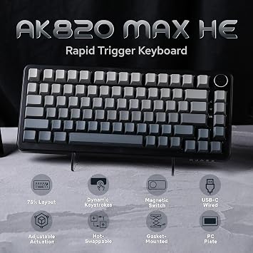 MechLands AJAZZ AK820 MAX HE Hall Effect Gaming Keyboard Actuation Adjustable 8KHz Polling Rate Wired Rapid Magnetic Keyboard Creamy Gasket RGB Backlight NKRO for Win/Mac Gradient Gray