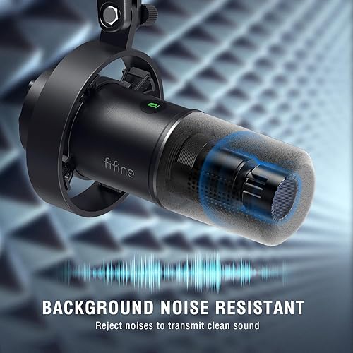Miniatura 3 de FIFINE Juego de micrófono dinámico para podcast con soporte de brazo, micrófono de estudio XLRUSB para grabación de transmisión vocal, micrófono de