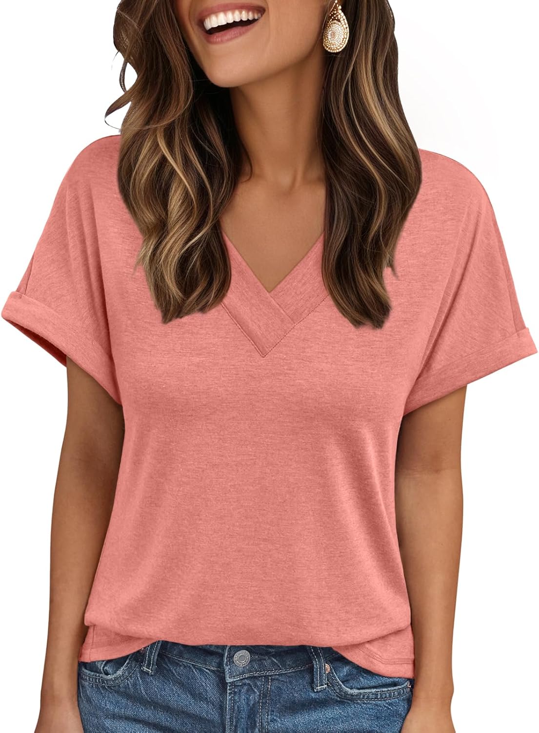 Automet tops t shirt short sleeve v neck 2025 spring