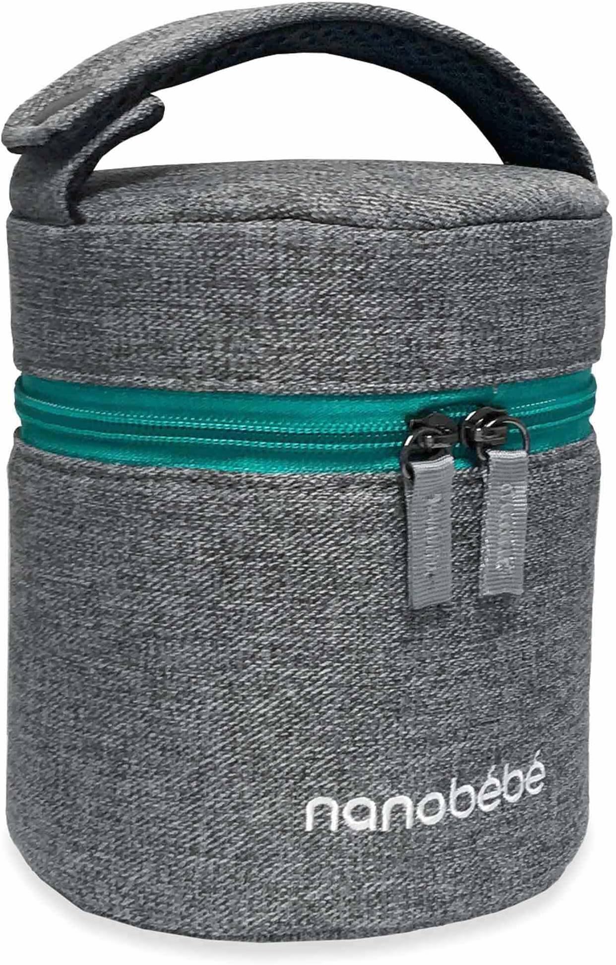 Nanobebe Compact Triple Insulated Breastmilk Baby Bottle Cooler & Travel Bag with Ice Pack Included. Easily attaches to Stroller or Diaper Bag- Grey