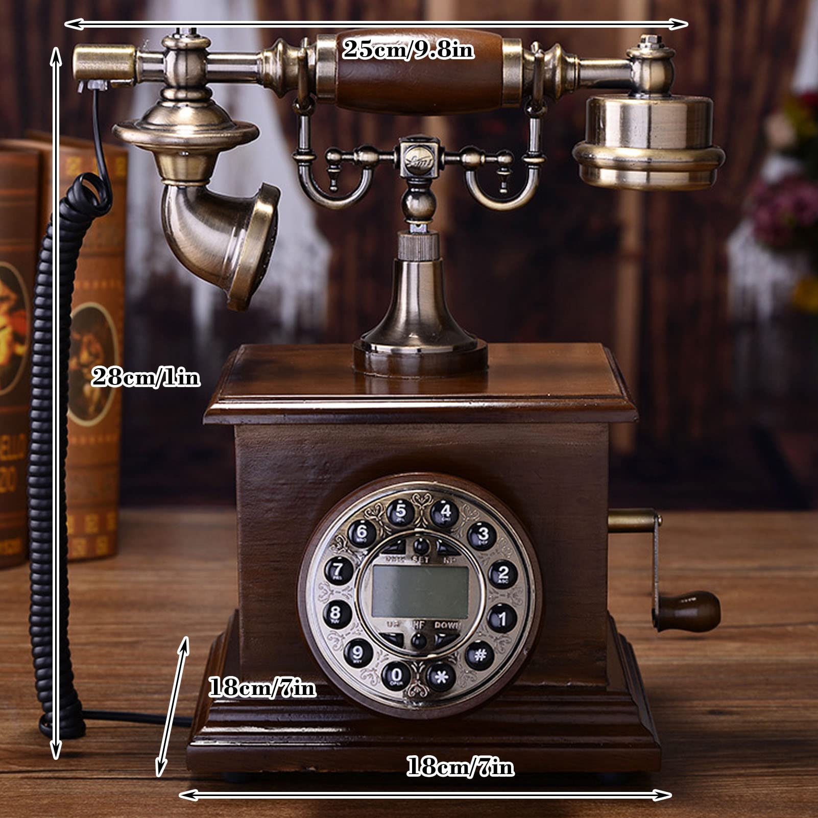 Telefon z przyciskiem do telefonu stacjonarnego, antyczny telefon vintage z podświetleniem, stacjonarny telefon stacjonarny do domu, wystrój, salonu, sypialni, biura (B)