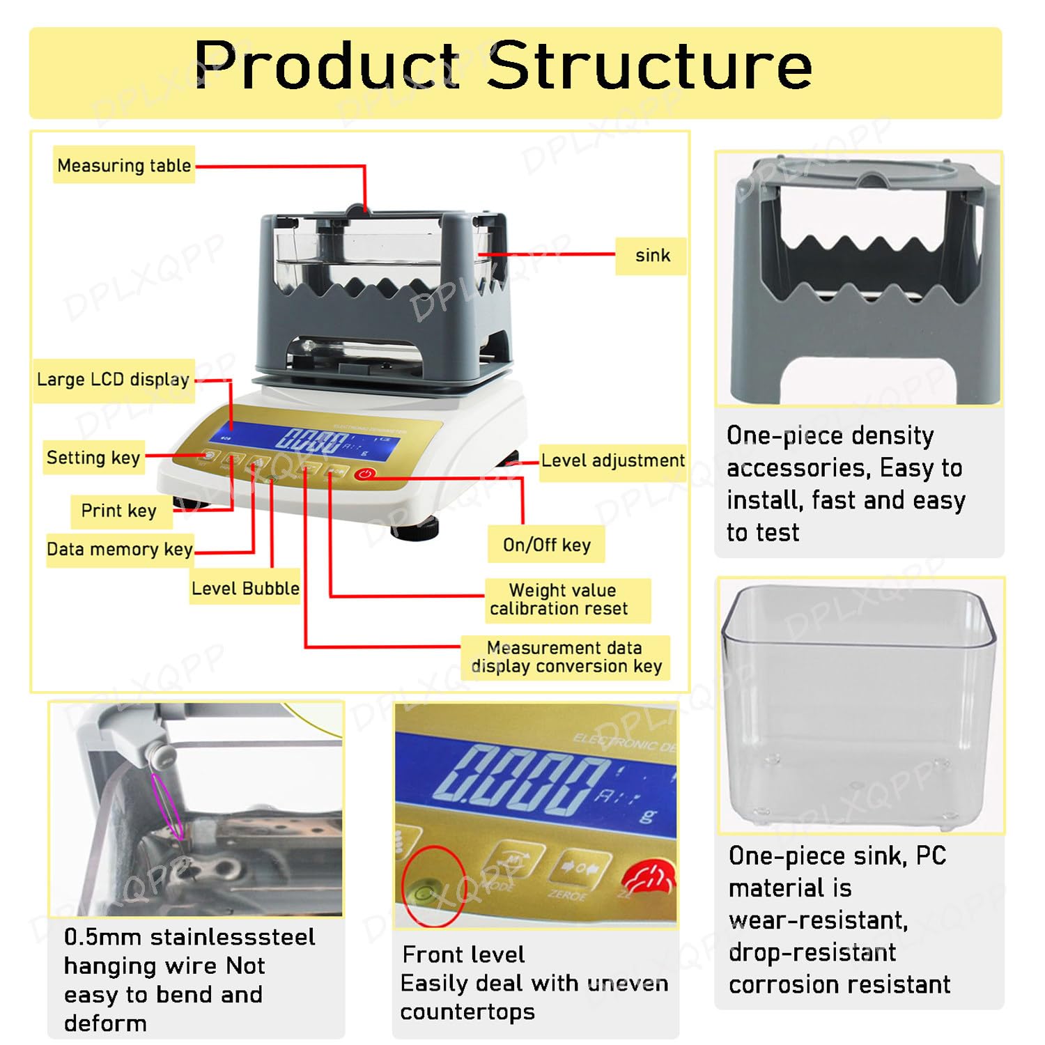 Tester di purezza dell'oro non distruttivo per metalli preziosi, analizzatore di densità con display LCD, kit include scala e filo, tester portatile per gioielli, controllo carati
