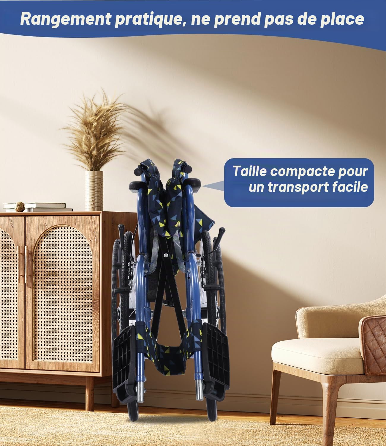 Fauteuil roulant pliable, léger, jusqu'à 120 kg, double frein, 12,5 kg, auto-propulsion, personnes âgées, roue arrière 50 cm anti-crevaison