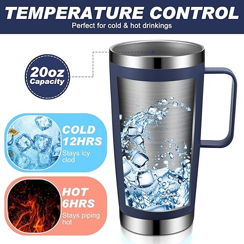 Miniatura 2 de Sieral 4 vasos de viaje aislados de 20 onzas con tapa, popote y asa, taza de doble capa de acero inoxidable al vacío (azul)