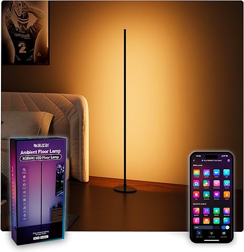 RGBWIC Aura - Lámpara de pie ambiental, 1000 lúmenes, lámpara de pie LED inteligente de metal con 16 millones de iluminación ambiental que cambia de