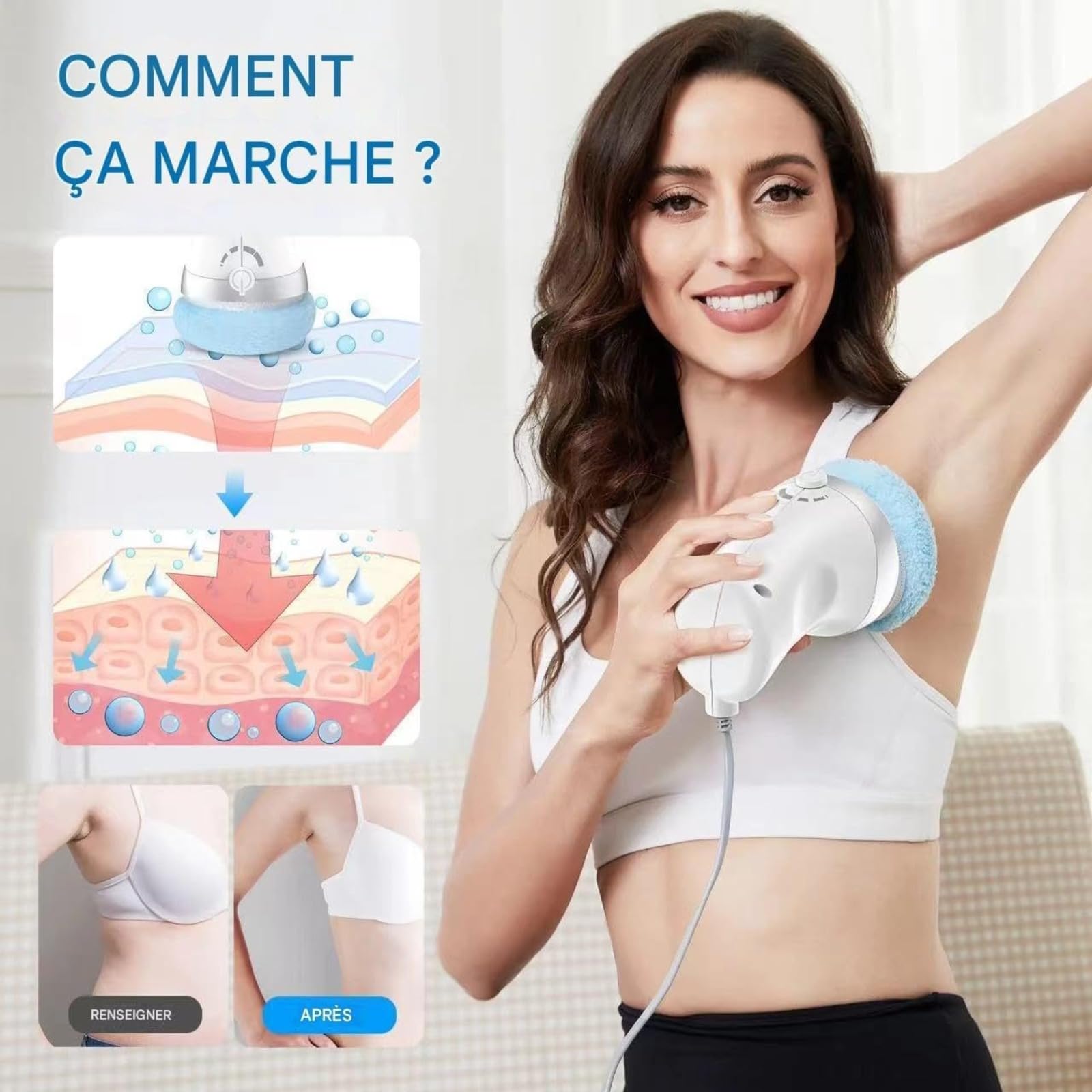 Massage Cellulite Masseur,Vibrapro Anti Cellulite,appareil anti cellulite,Intensité réglable à volonté,3 coussins amovibles en tissu doux pour soulager la fatigue physique et raffermir la silhouette
