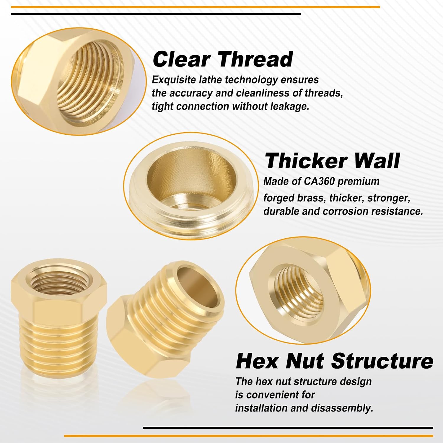 KOOTANS 4pcs Heavy Duty 1/4 NPT Male Thread to 1/8 NPT Female Thread Brass Reducer Hex Bushing Brass Fitting Pipe Hose Tube Adapter Convert