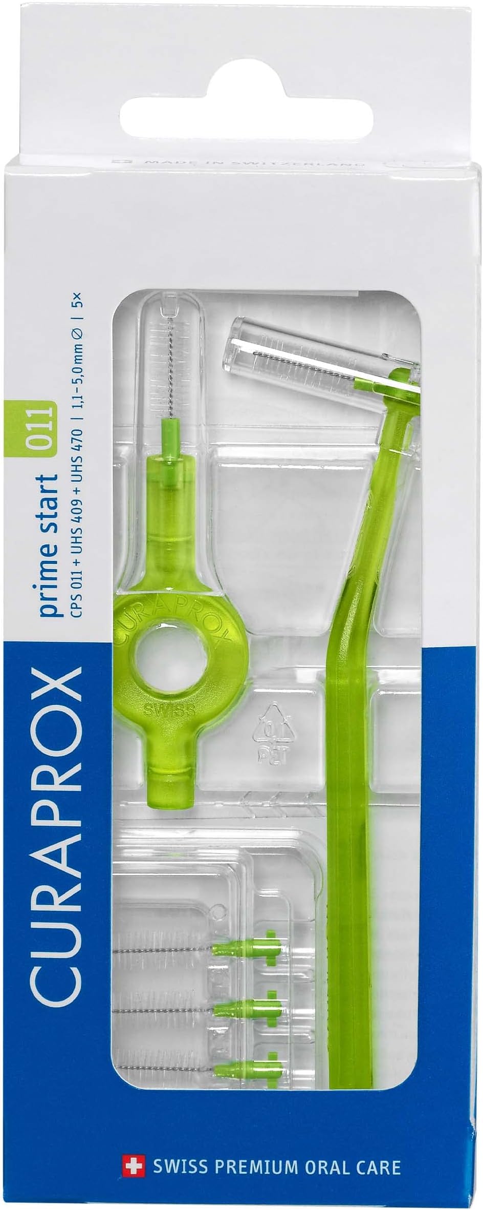 Interdental Brush Starter Set CPS 011 Prime – ISO Size 3, Green | Includes 5 Brushes & 2 Holders for Effective Cleaning of Narrow Spaces | Swiss Made