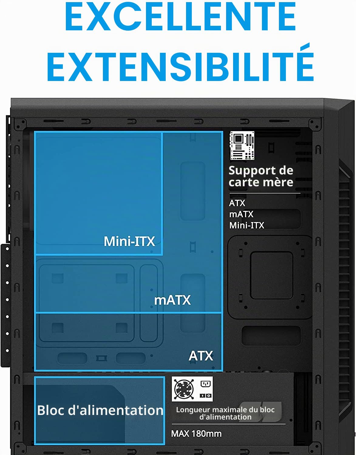 Zalman - S3 - Boîtier PC ATX Mid-Tower - Panneau latéral en Verre trempé - 3 Ventilateurs de boîtier 120 mm pré-installés, Noir