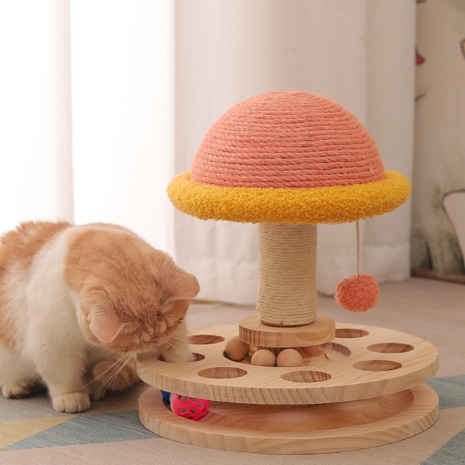4 in 1 Interaktives Katzenspielzeug Selbstbeschäftigung, Kratzbaum Klein 4 in 1, Drehbares Kitten Spielzeug Katzenspielzeug Selbstbeschäftigung Mit Hängender Kugel (L)