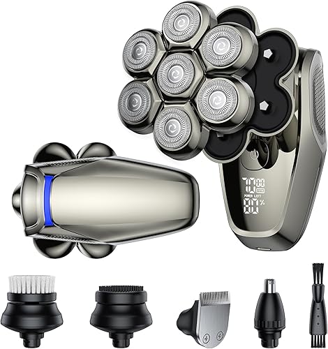 VYLTO Afeitadoras de cabeza 7D, afeitadoras de cabeza desmontables antipellizcos para hombres calvos, afeitadoras de cabeza eléctricas impermeables