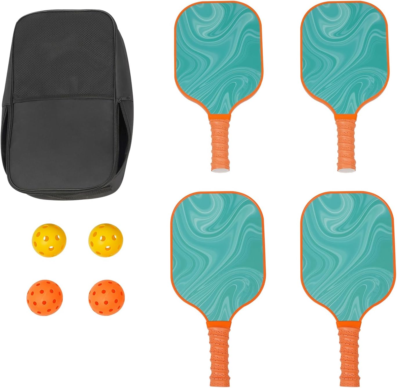 Pickleball Paddles, Pickleball Set Portable Lightweight Pickleball Rackets with 4 Pickleball, Paddles 2 Indoor Balls and 2 Outdoor Balls for Schools, Sports Clubs, Communities