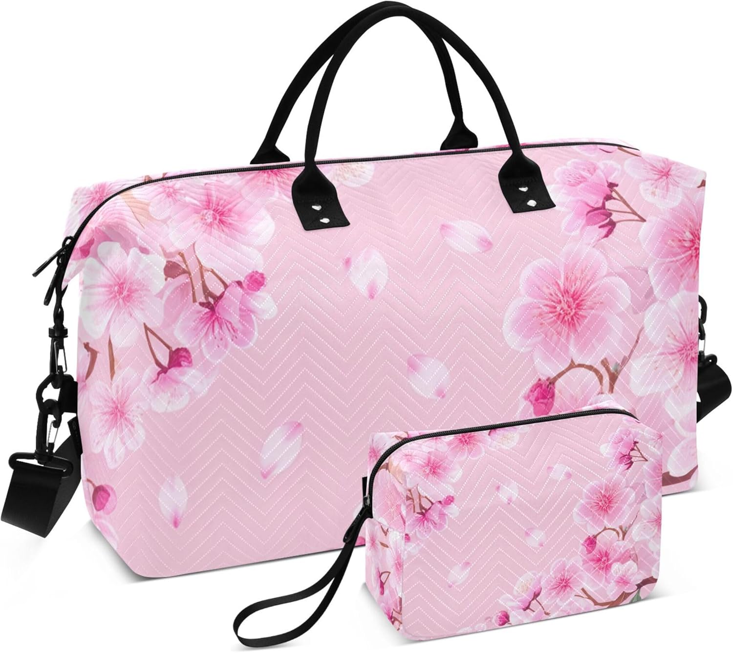 ダッフルバッグ レディース &amp; コスメポーチ 2個セット、プリント レディース ガーメント ダッフルバッグ キャリーオン ダ