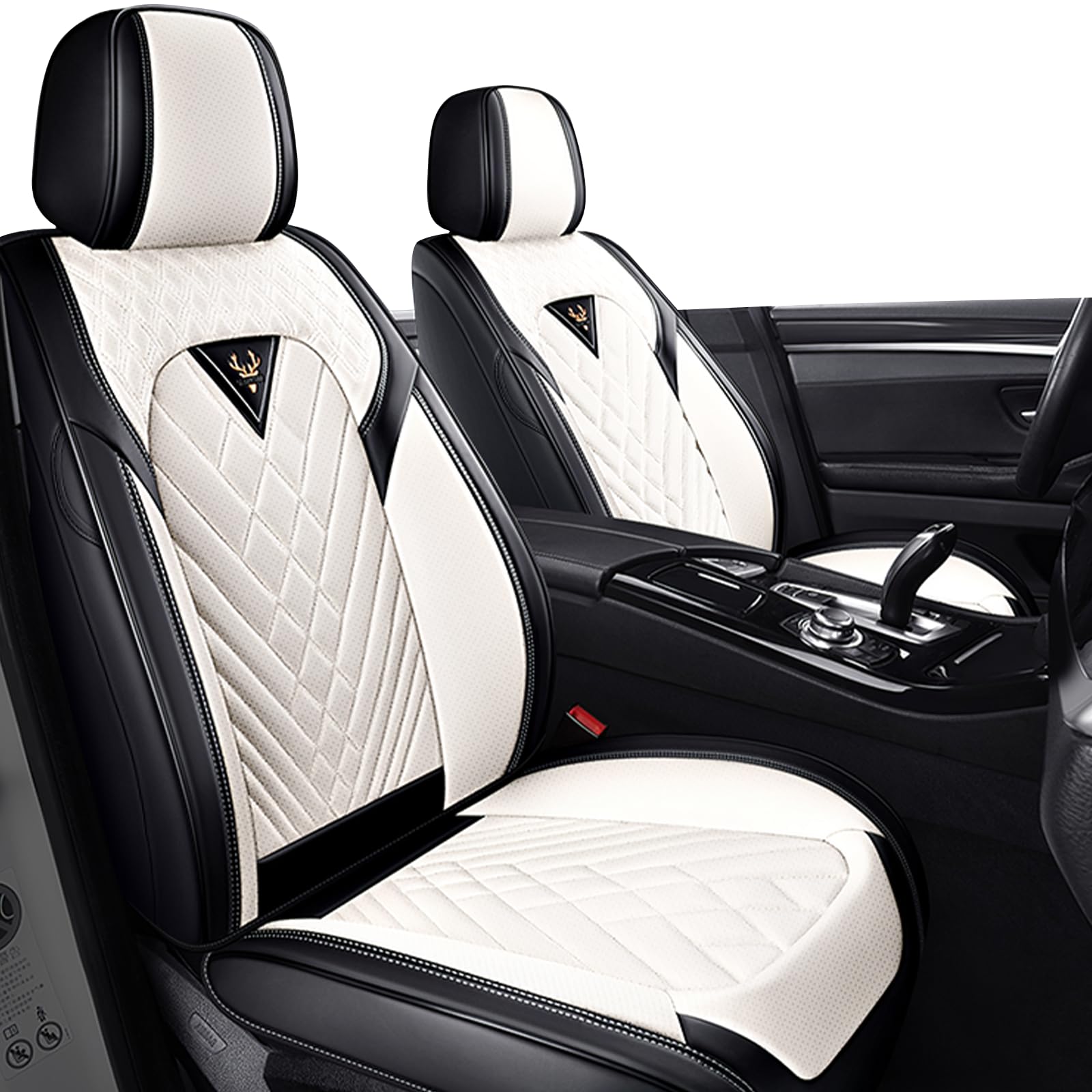 SLJU Seat Covers for Chevy Express 2500 2011-2025, Waterproof Nappa Leather Car Seat Covers Front Seats(Black Cream)