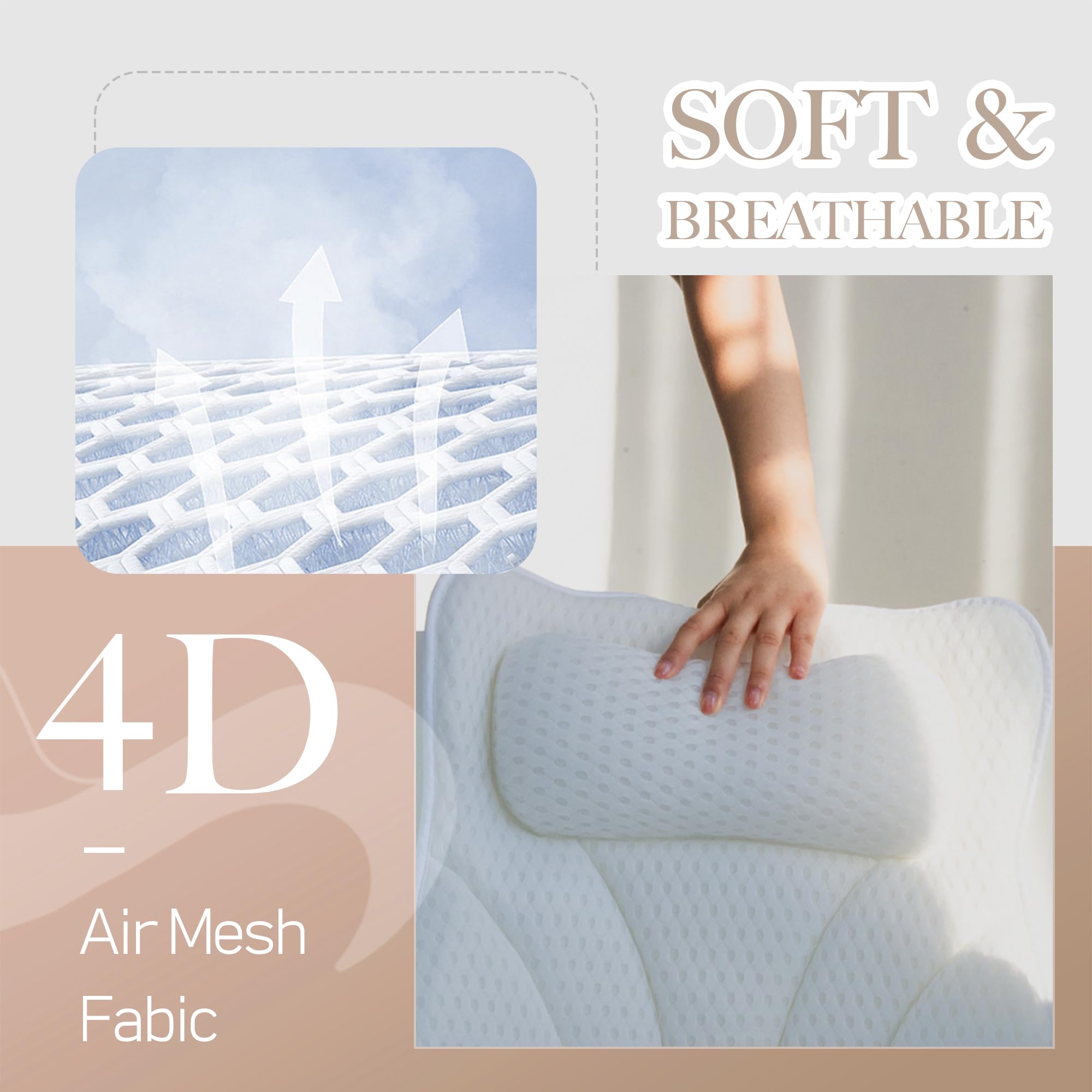 Joeyset Bath Pillows for Tub Head Neck Back Support Bathtub Pillow 4D Breathable Air Mesh - Image 4