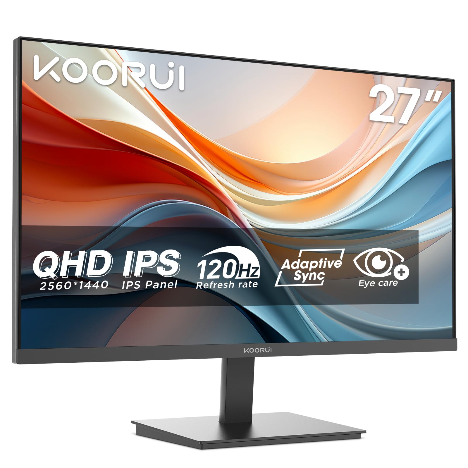 KOORUI E2721H 27 Pouces Ecran QHD 100Hz IPS 1MS AdaptiveSync VESA | 2560 x 1440 HDMI 2.0, DP 1.4, HDR10, 99% sRGB, 95% DCI-P3, design ultra-fin, inclinable -5°~15°, protection oculaire