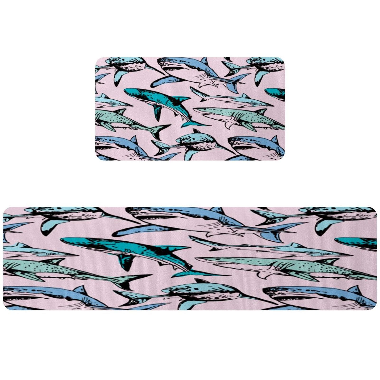 Tapete de cocina antideslizante lavable con diseño de tiburones absorbente de agua