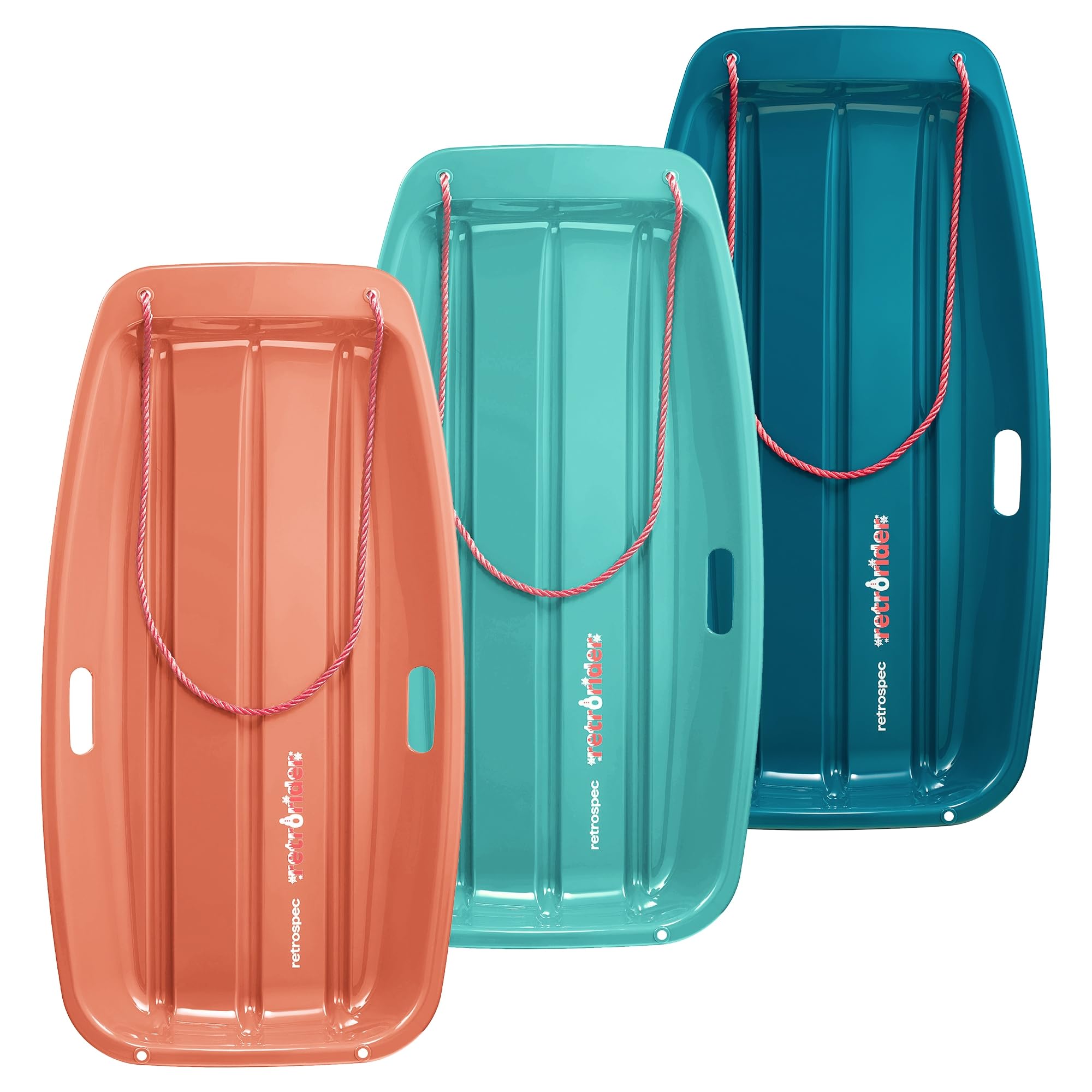 Retrospec Retrorider Plastic Snow Sled – Toboggan Style with Pull Rope, Cold-Resistant Coating, and Hard Bottom for Smooth Downhill Rides – Available in 35" and 48" Sizes for Kids and Adults 3 piece