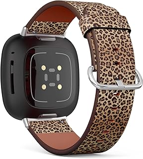 CJBROES Replacement Leather Watch Band, Compatible with Fitbit Versa 3 and Fitbit Sense of Wristband Bracelet Accessory - Leopard Imitation Skin