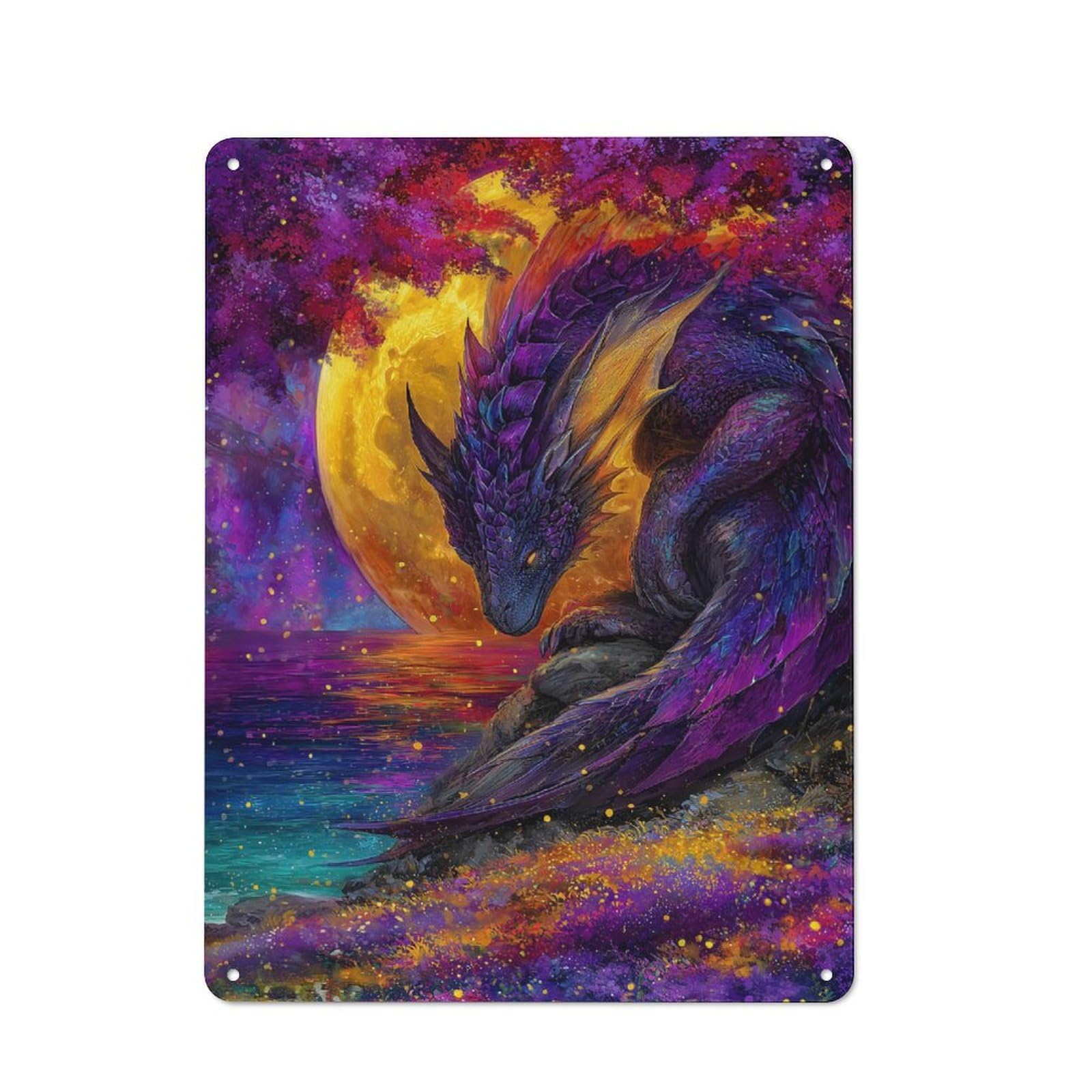 Vintage Purple Dragon by The Sea Vintage Tin Sign 40x30cm, Cafe Wall Decor for Bakery, Diner, Cafe Or Family Room
